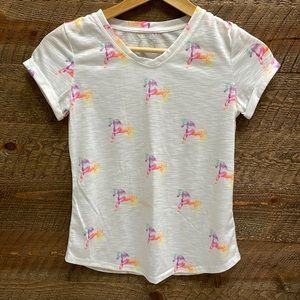 SO Girls’ Rainbow Unicorns Short Sleeve V-Neck Shirt White Size 14